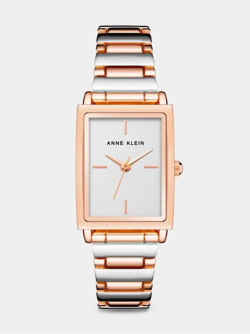 Anne Klein Rose & Silver Plated Rectangular Bracelet Watch