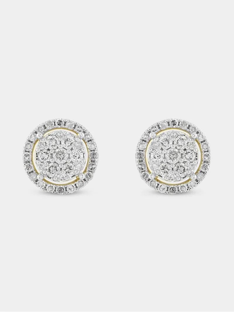 Yellow Gold 0.50ct Diamond Round Halo Stud Earrings