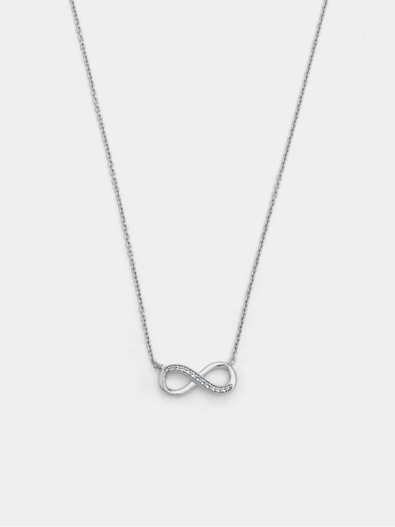 Sterling Silver Diamond & Created White Sapphire Infinity Pendant