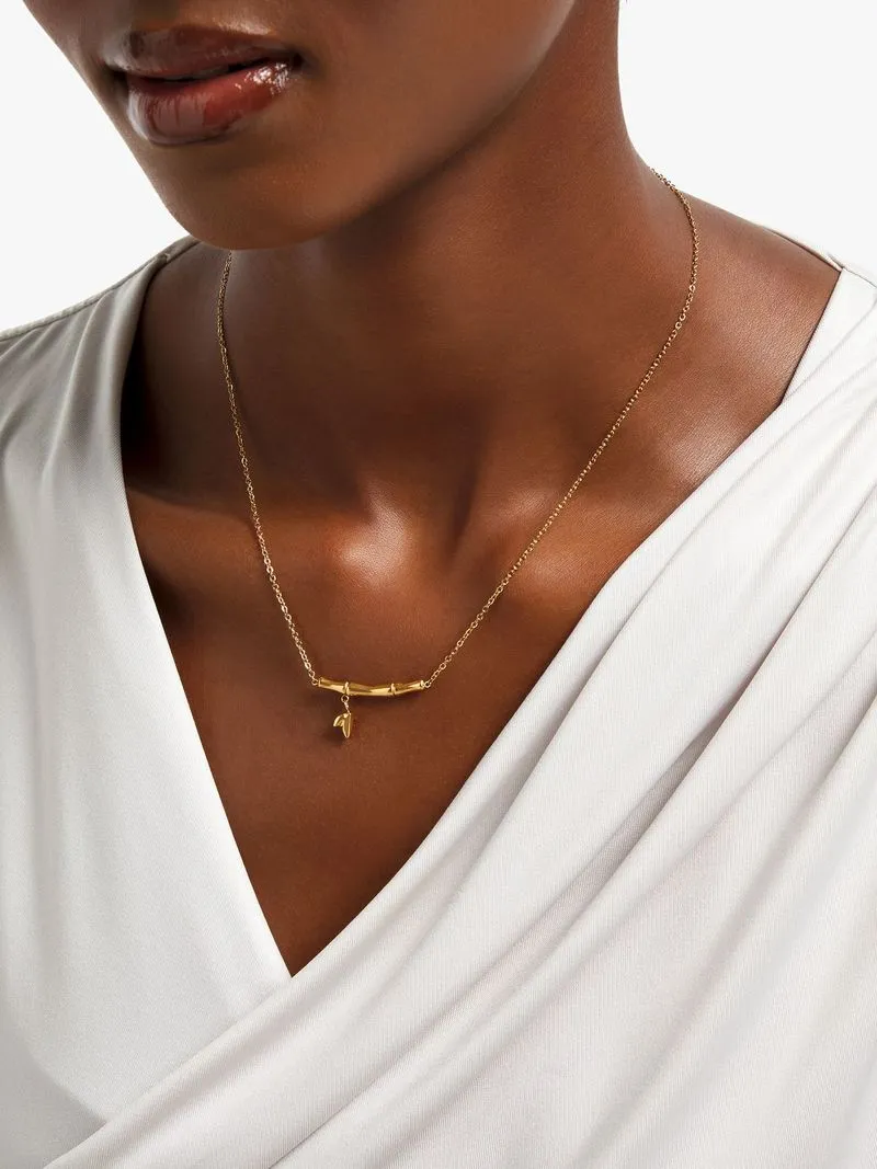 18ct Gold Plated Waterproof Stainless Steel Leaf & Branch Pendant