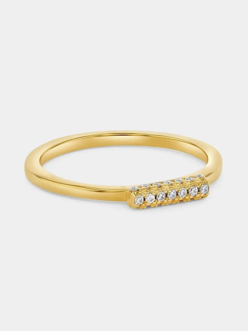 Gold Plated Sterling Silver Cubic Zirconia Pavé Bar Ring