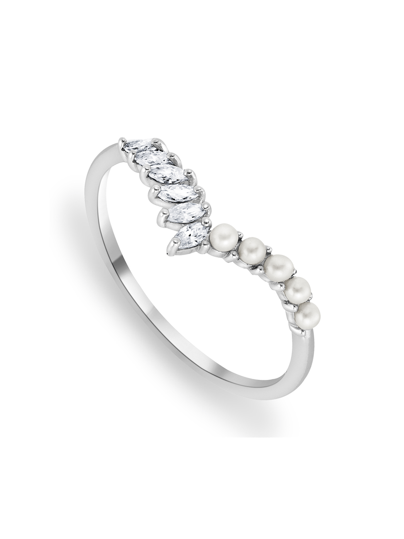Cheté Sterling Silver Freshwater Pearl & Cubic Zirconia Wishbone Ring