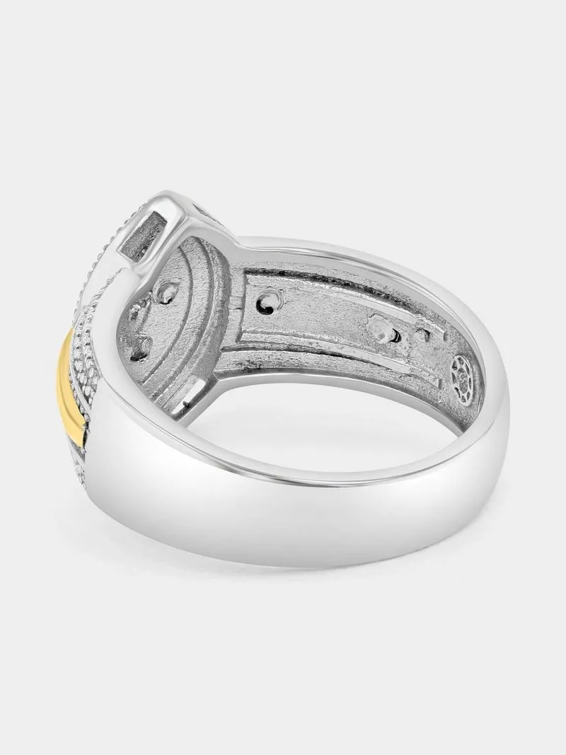 Yellow Gold & Sterling Silver Diamond & Created Sapphire Marquise Halo Ring