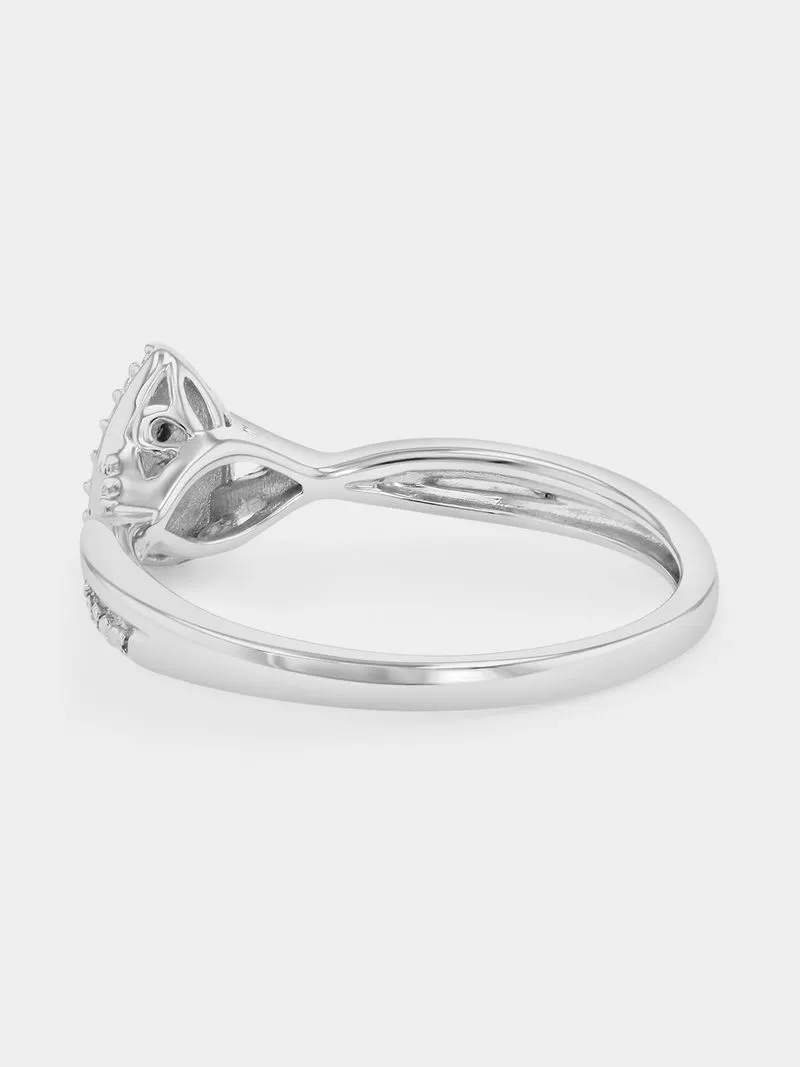 Sterling Silver Lab Grown Diamond Pear Halo Ring