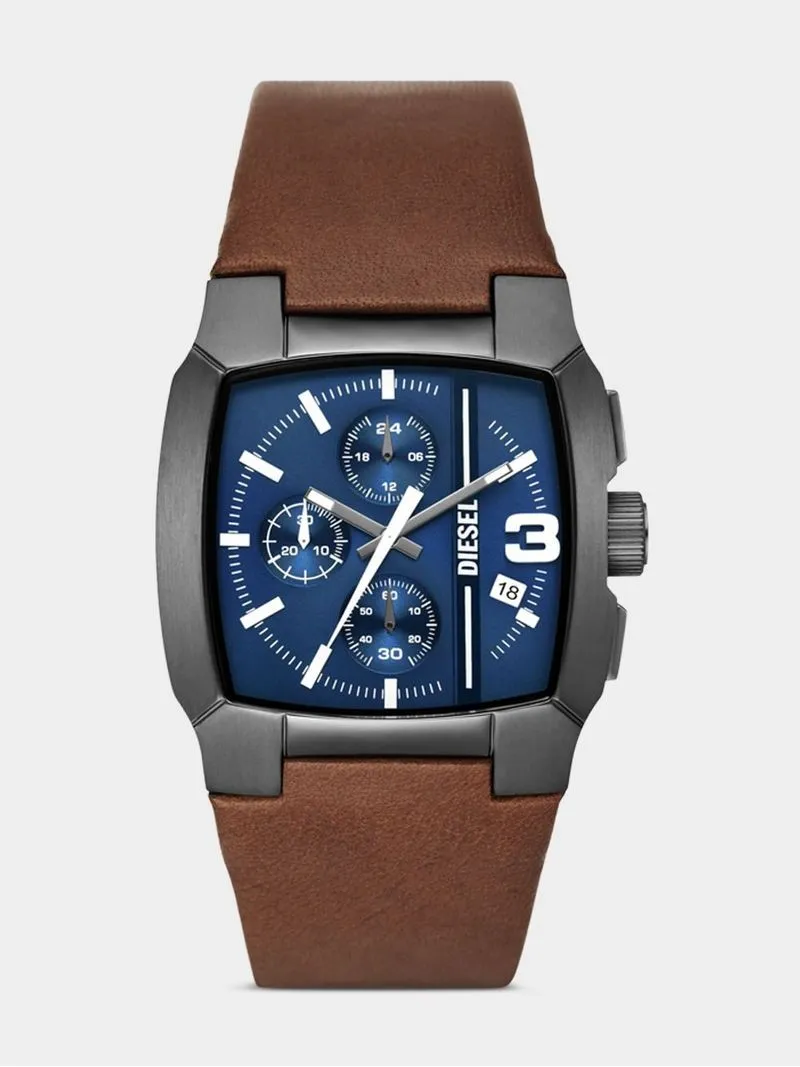 Diesel Cliffhanger Gunmetal Plated Brown Leather Chronograph Watch