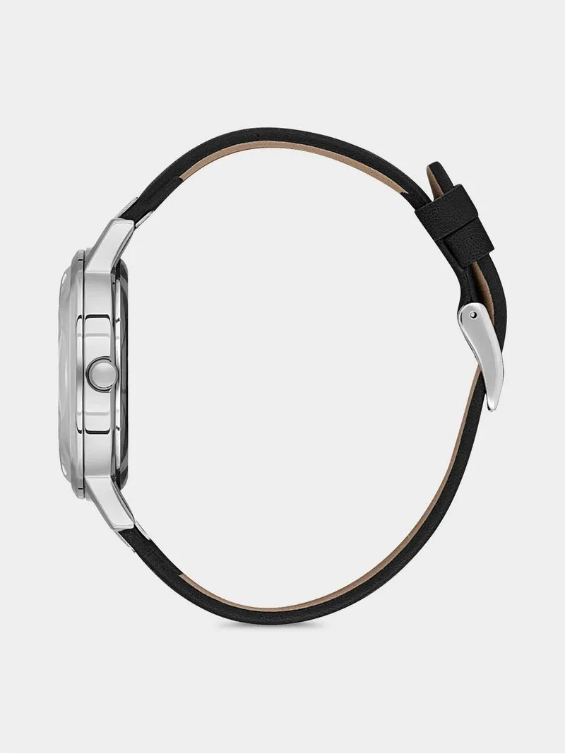 Daniel Klein Silver Plated Silver Dial Black Leather Watch