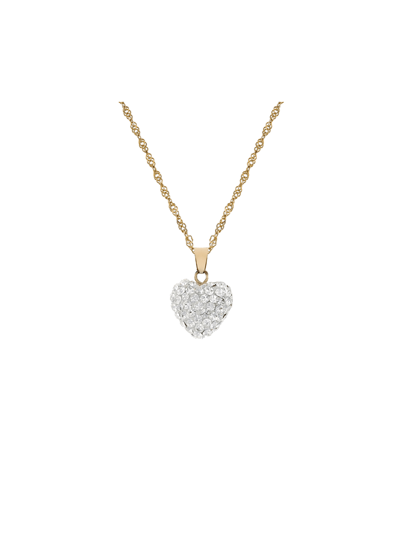 Yellow Gold & Sterling Silver Crystal Heart pendant on chain.