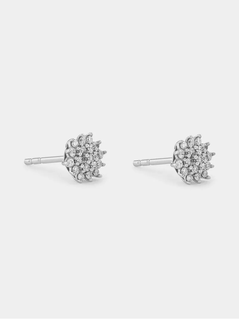 Sterling Silver Lab Grown Diamond Starburst Cluster Stud Earrings