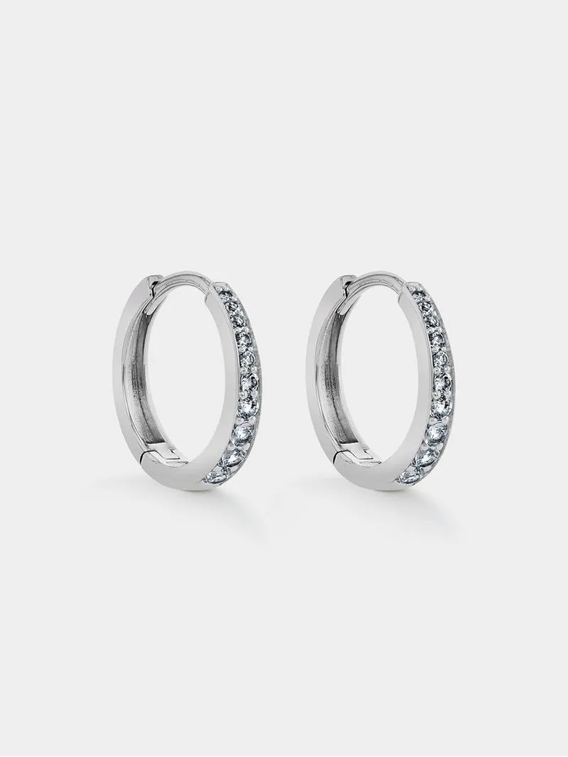 Sterling Silver Diamond & Created White Sapphire Curve Hoop Earrings