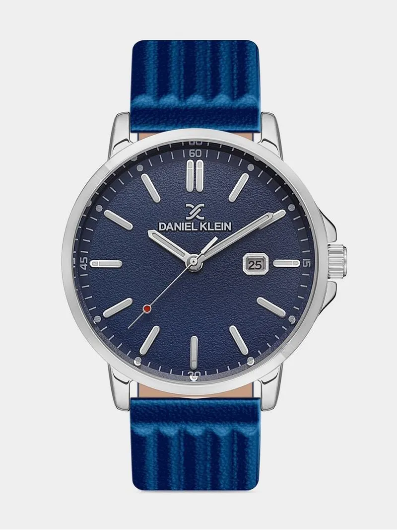 Daniel Klein Men’s Silver Plated Blue Leather Watch
