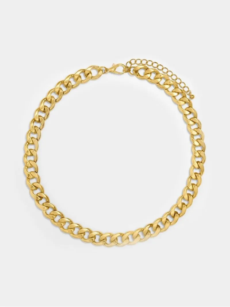 Stainless Steel 18ct Gold Plated Waterproof 12mm Curb Chain