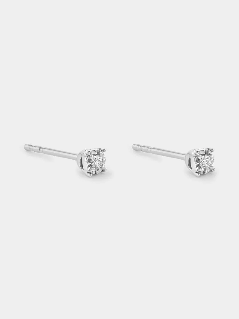 Sterling Silver Lab Grown Diamond Solitaire Stud Earrings