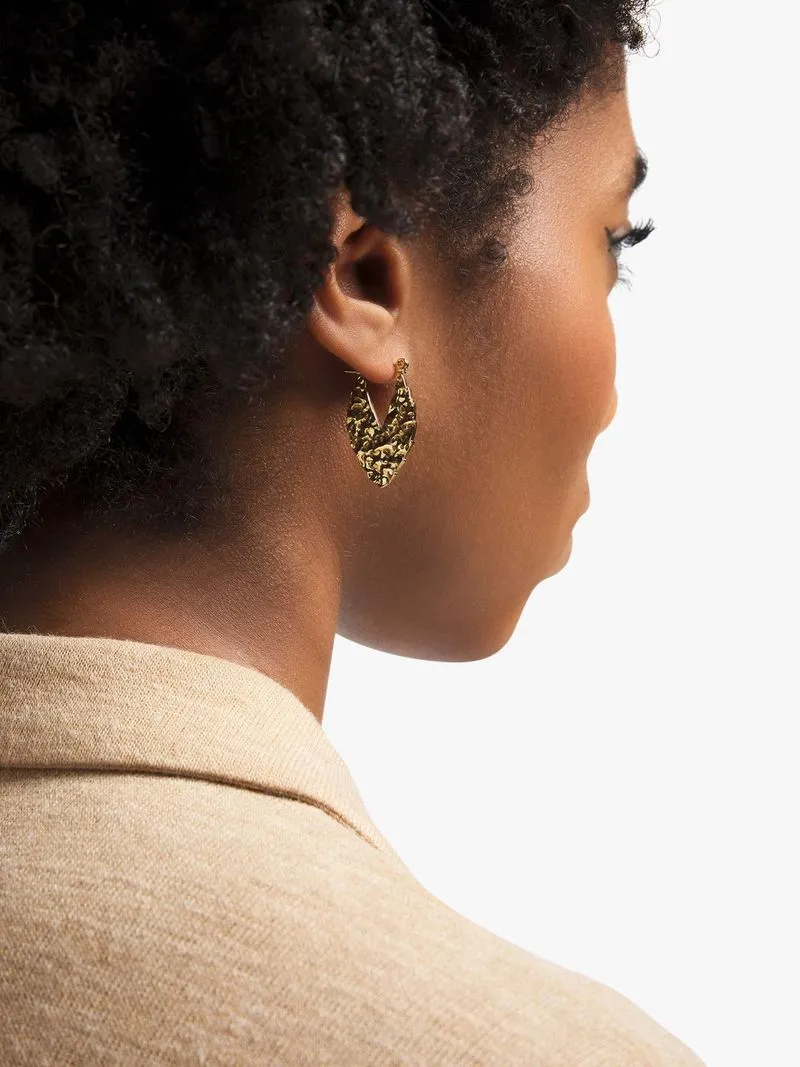 Stainless Steel 18ct Gold Plated Textured Elongated Hoops