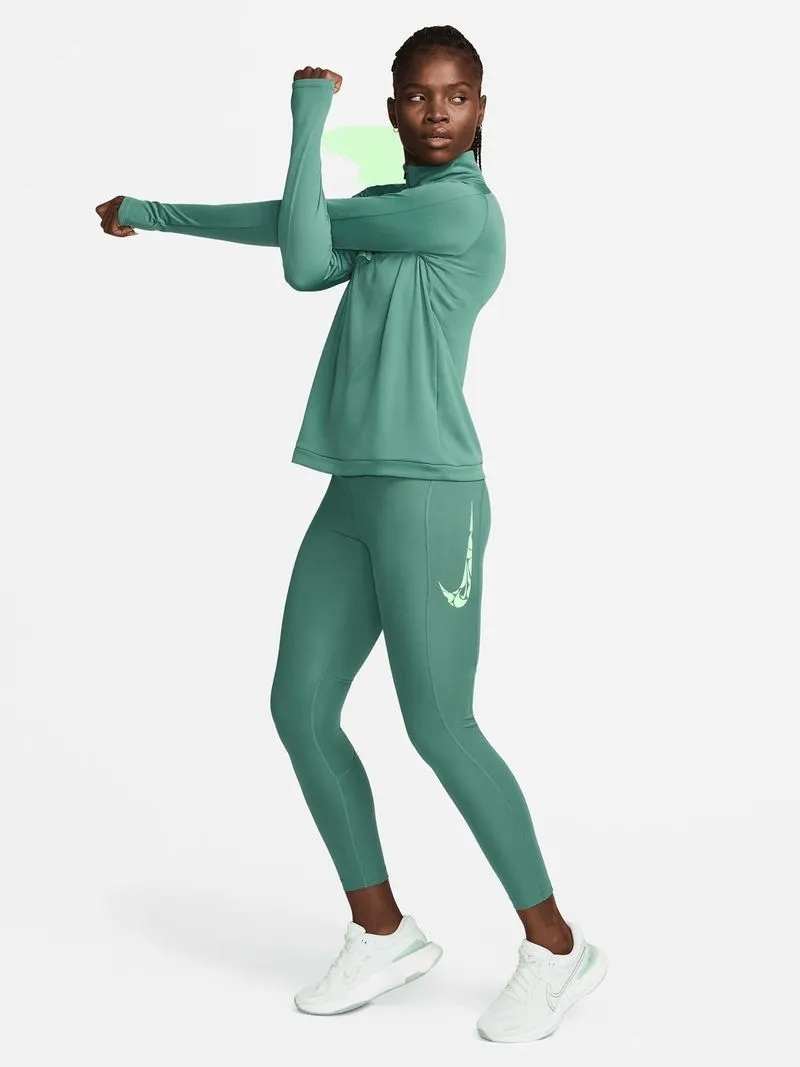 Womens Nike Fast Mid-Rise Green 7/8 Running Leggings with Pockets