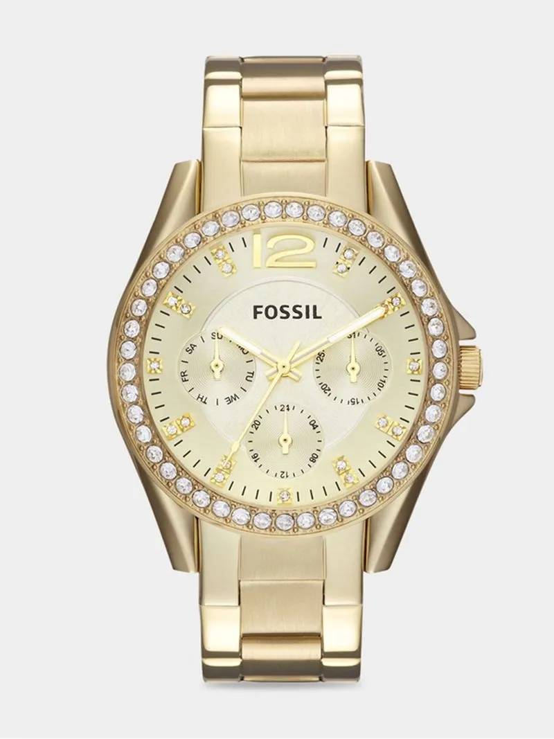 Fossil Riley Gold Plated Stainless Steel Multi-Dial Bracelet Watch