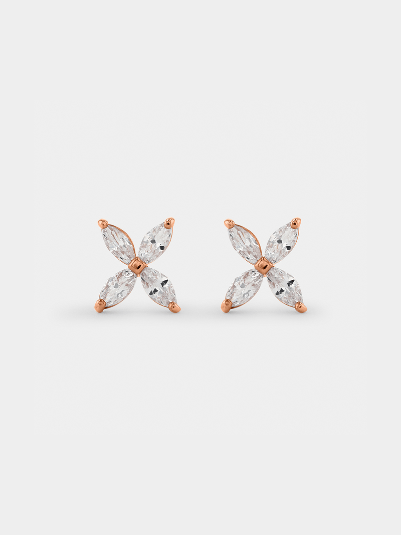 Rose Gold Women's Cubic Zirconia 6mm Clover Stud Earrings