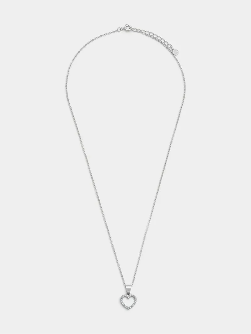Sterling Silver Cubic Zirconia Kid's Open Heart Pendant Necklace