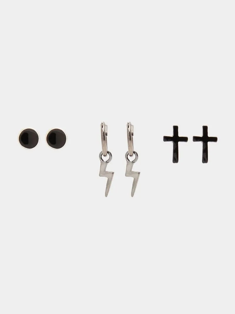 Men's Markham Lightning Strike and Cross Earring Pack