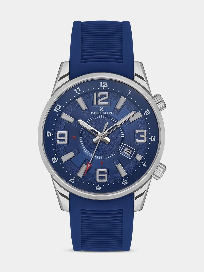 Daniel Klein Silver Plated Blue Dial Blue Silicone Watch
