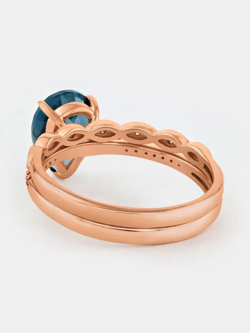 Rose Gold London Blue Topaz & Diamond Pear Twinset Ring