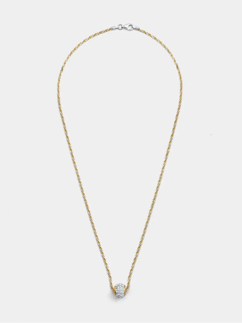 Yellow Gold & Sterling Silver, Barrel Pendant on Chain