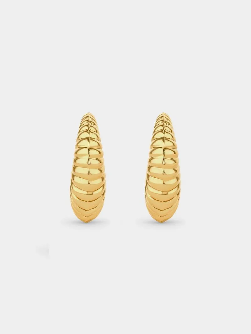 Gold Plated Sterling Silver Textured Cone Open Hoop Earrings