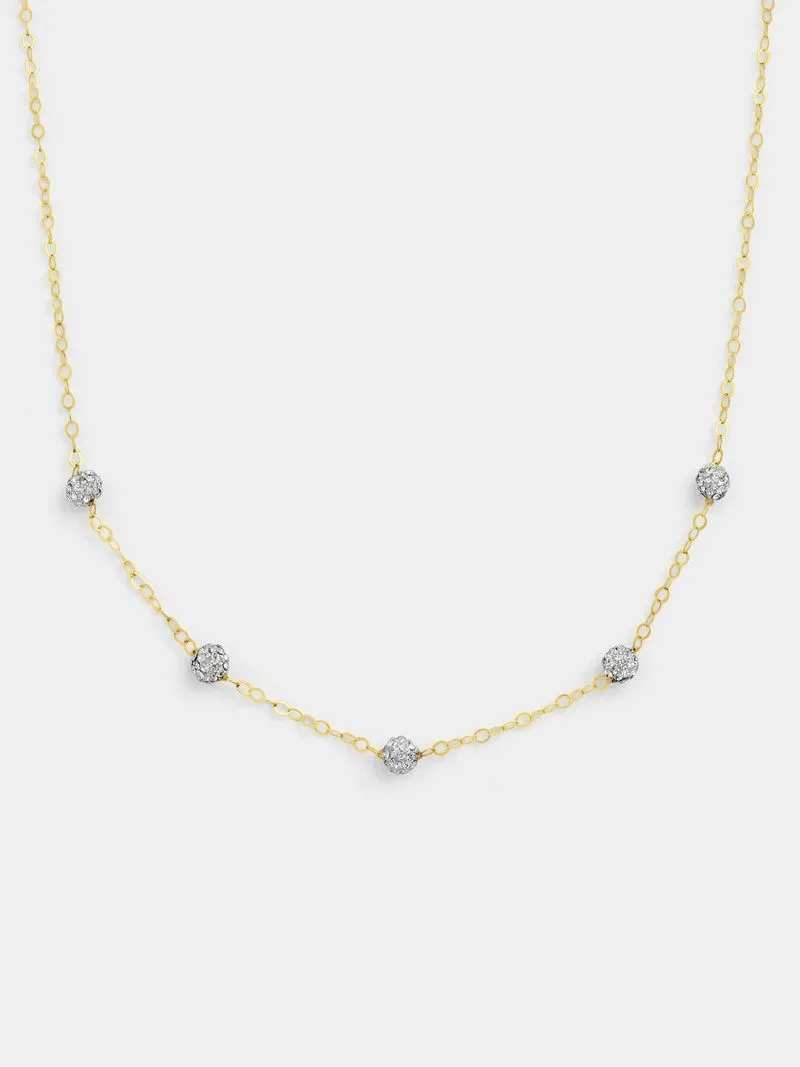 Yellow Gold & Sterling Silver Crystal Station Necklace