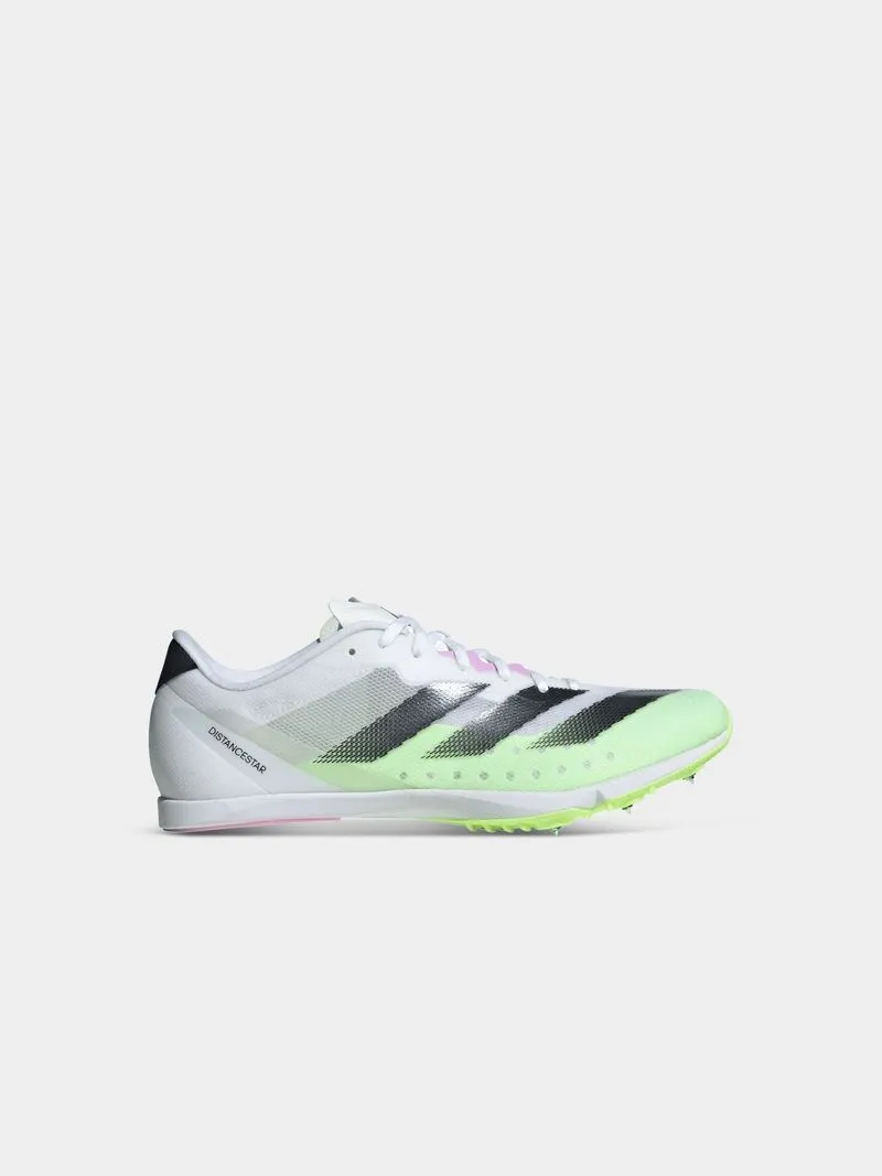 Mens adidas Adizero Distancestar White/Black/Green Running Spikes