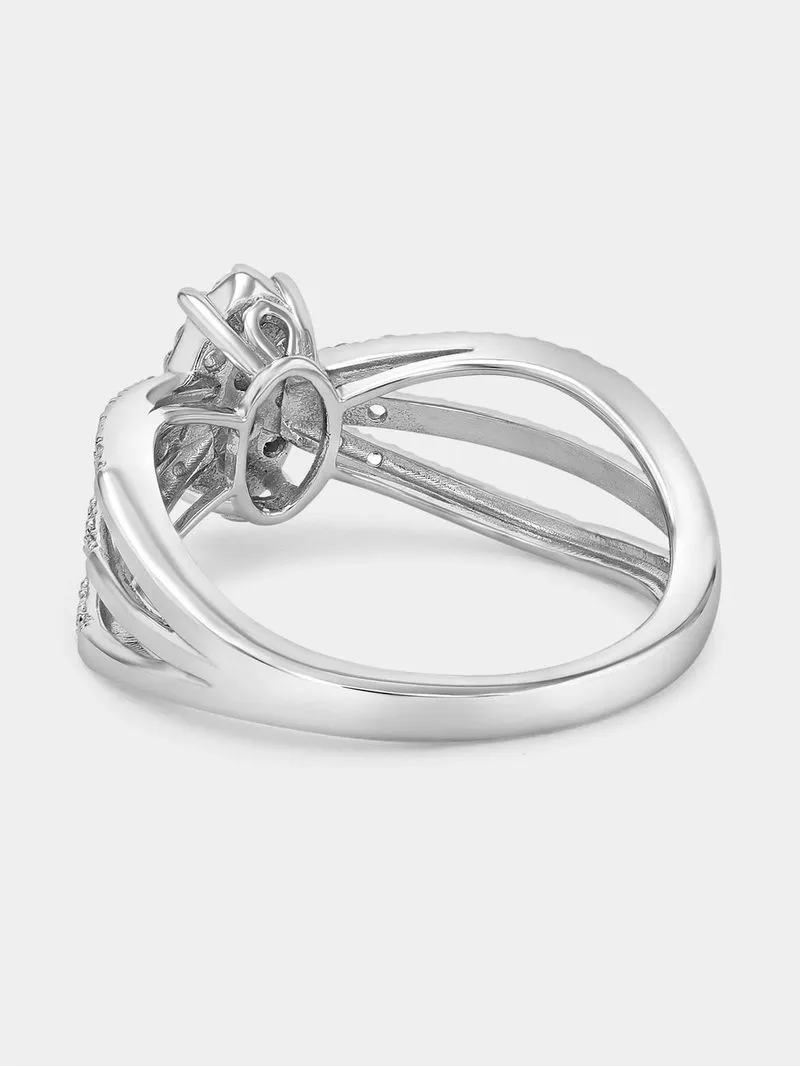 Sterling Silver Diamond & Created Sapphire Marquise Bow Ring