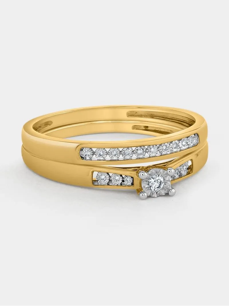 Yellow Gold & 0.05ct Diamond Miracle Plate Twinset Ring