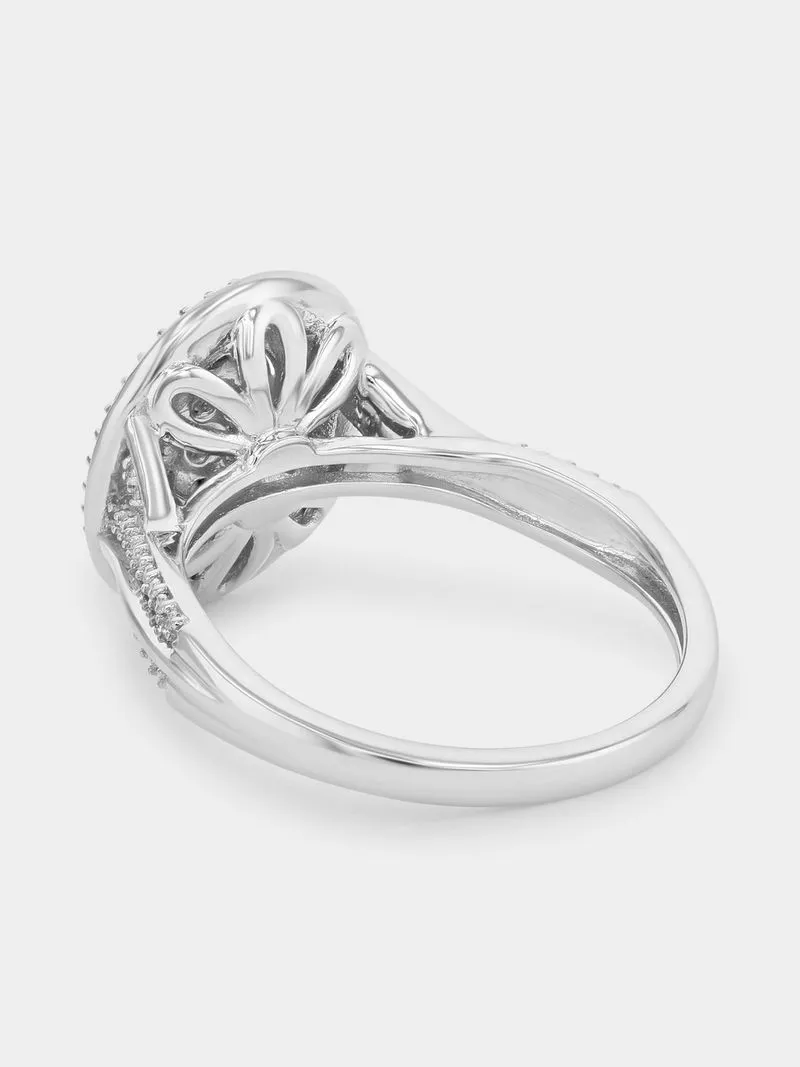 Sterling Silver Lab Grown Diamond Oval Halo Twist Ring