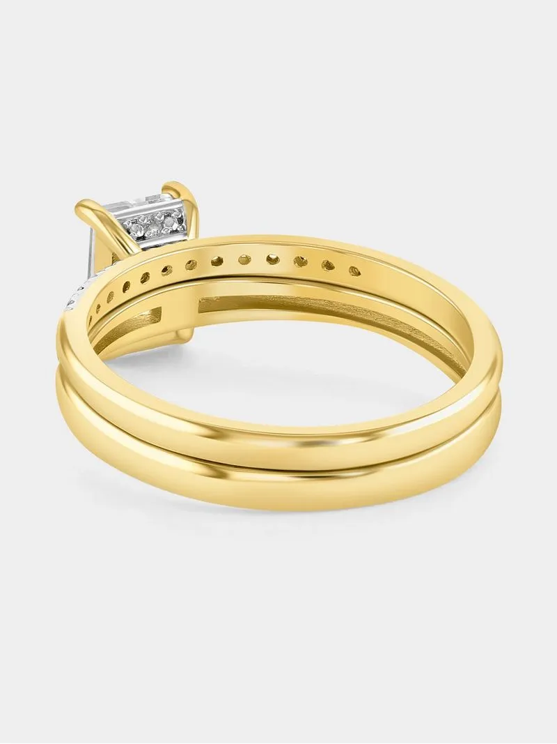 Yellow Gold Diamond & Created Sapphire Rectangle Twinset Ring