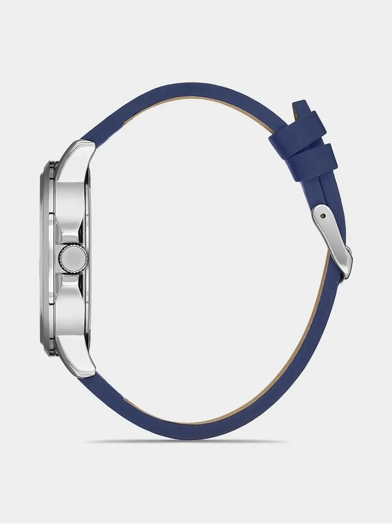 Daniel Klein Men’s Silver Plated Blue Leather Watch