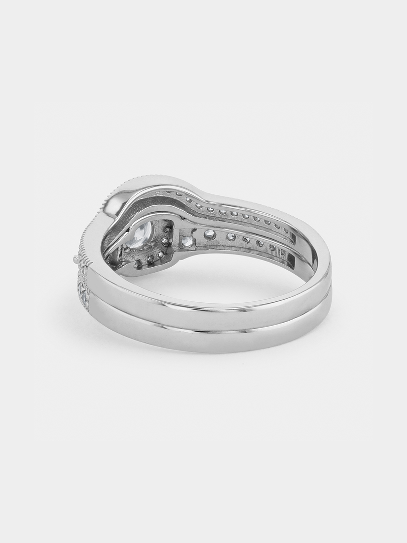 Cheté Sterling Silver Cubic Zirconia Women’s Cushion Twinset Ring