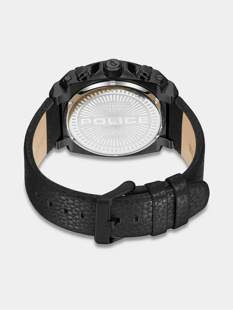 Police Norwood Black Plated Blue Dial Black Leather Chronograph Watch