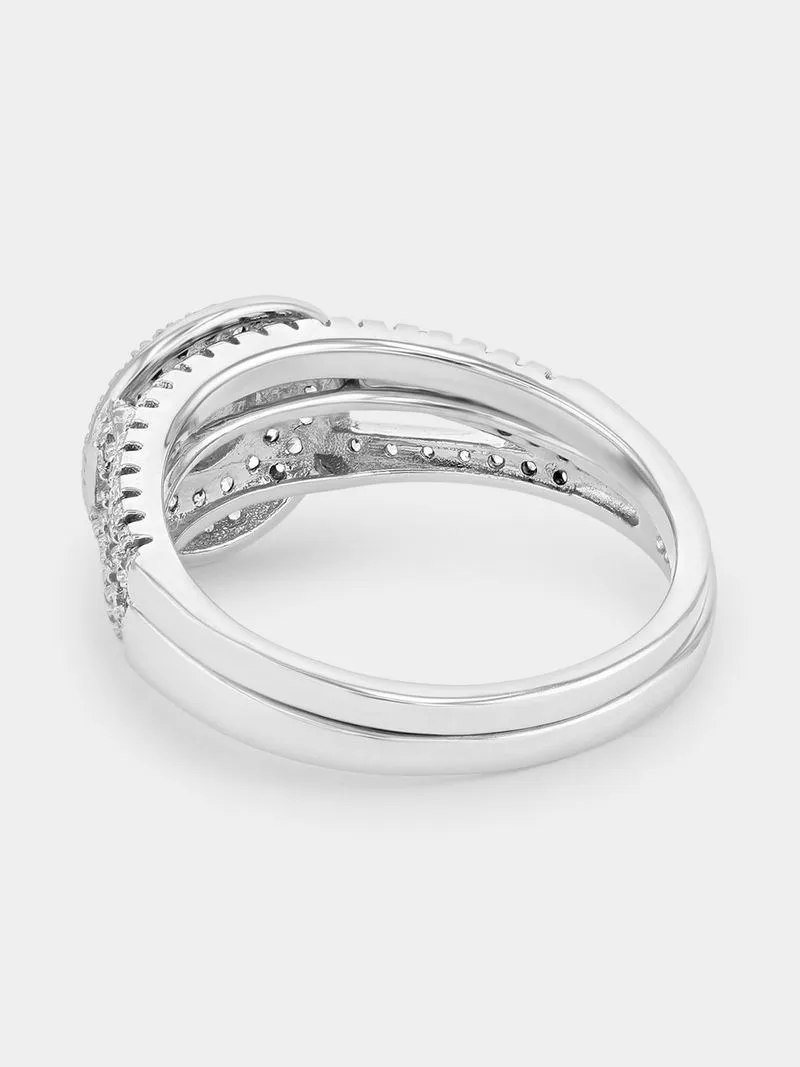 Sterling Silver Cubic Zirconia Multi-Stone Round Halo Twinset Ring