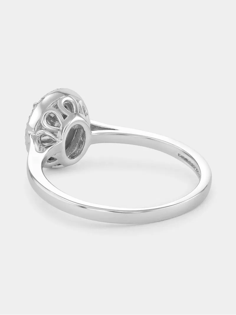 Sterling Silver Diamond & Created White Sapphire Oval Halo Ring
