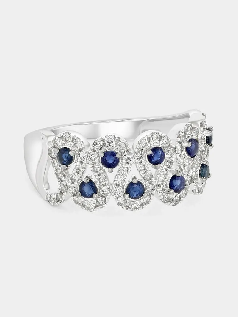 White Gold 0.25ct Diamond & Created Blue Sapphire Starry Night Ring