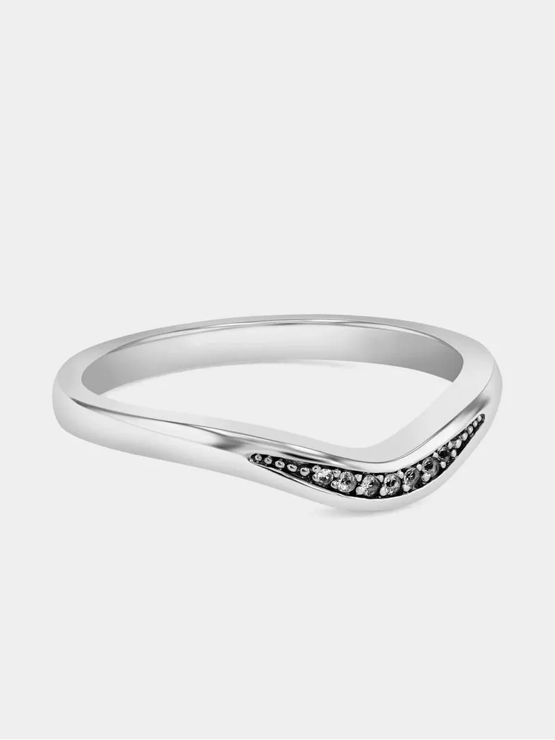 Sterling Silver Diamond & Created White Sapphire Curved Tiara Ring
