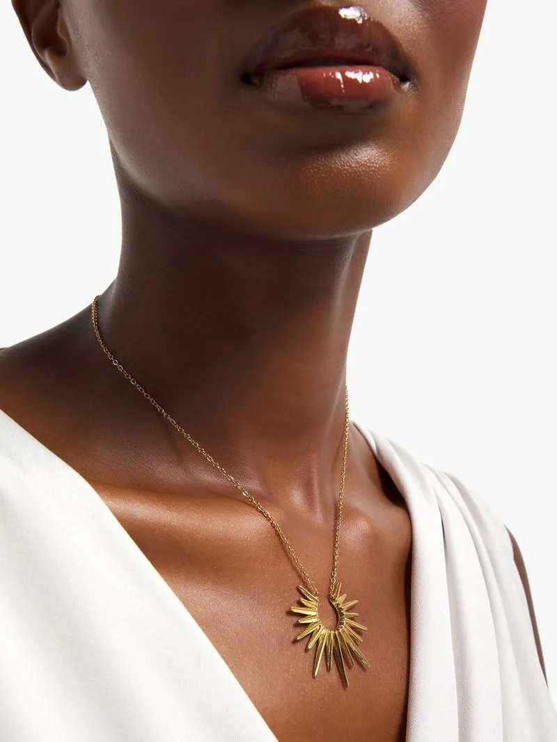 18ct Gold Plated Waterproof Stainless Steel Sunburst Pendant