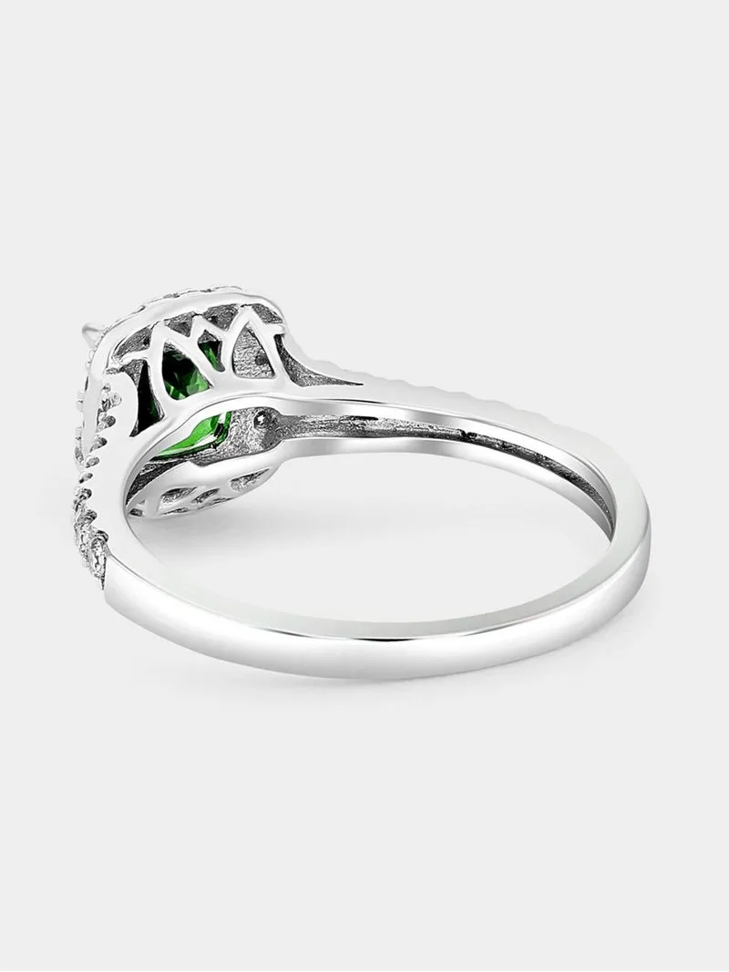 White Gold Lab Grown Emerald & Moissanite Women’s Cushion Halo Ring