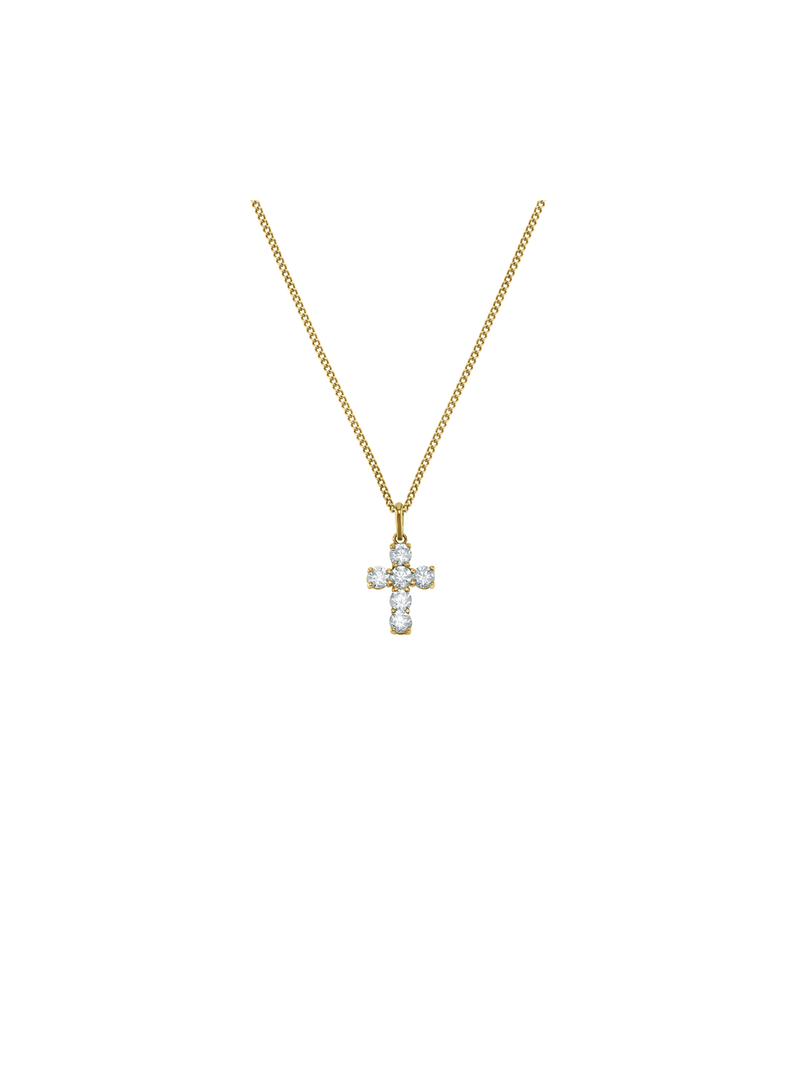 Yellow Gold, Cubic Zirconia Cross Pendant on Chain