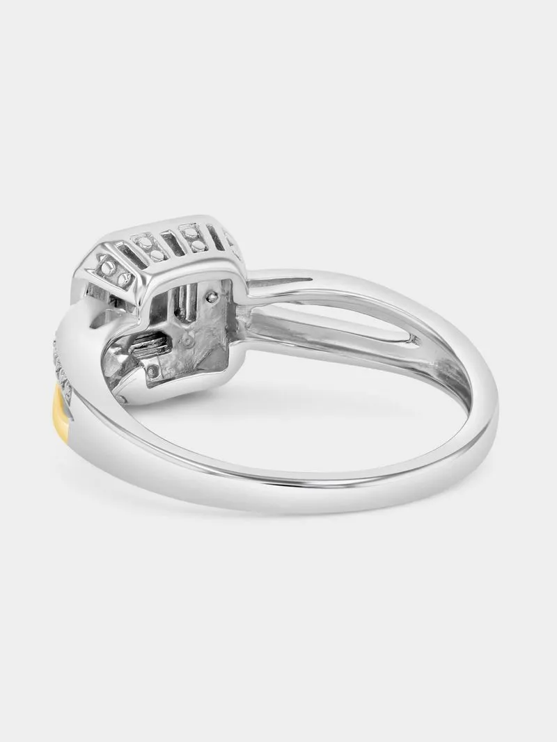 Yellow Gold & Sterling Silver Lab Grown Diamond Cushion Halo Ring
