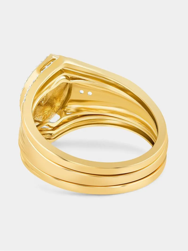 Yellow Gold Diamond & Created Sapphire Marquise Halo Triple Set Ring