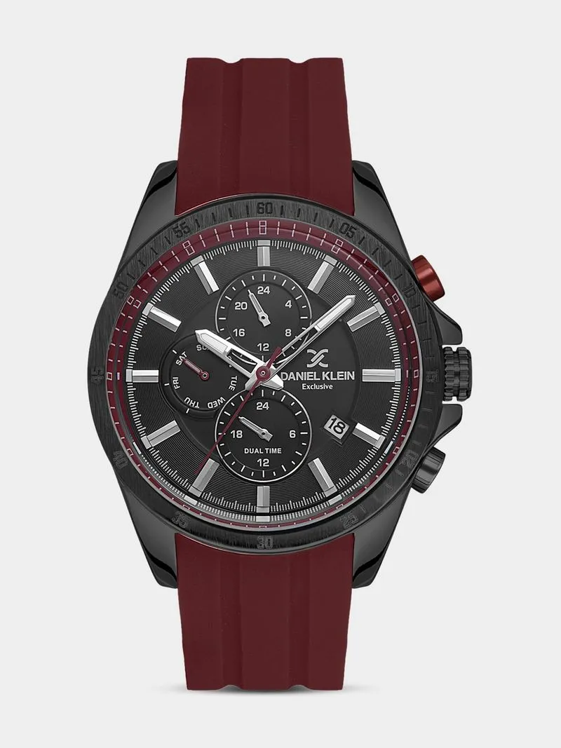 Daniel Klein Black Plated Red Silicone Chronographic Watch