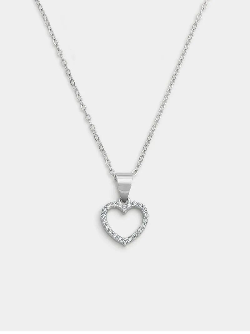 Sterling Silver Cubic Zirconia Kid's Open Heart Pendant Necklace