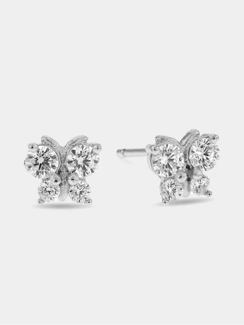 Sterling Silver Cubic Zirconia Kid's Butterfly Stud Earrings