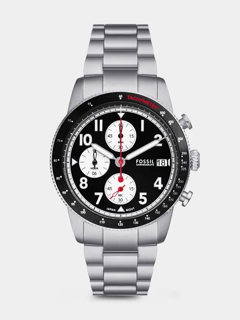 Fossil Sport Tourer Black Dial Stainless Steel Chronograph Bracelet Watch