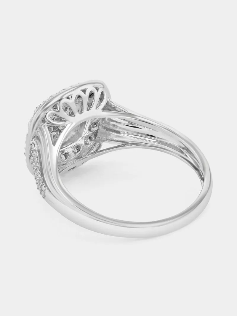 Sterling Silver Lab Grown Diamond Bold Cushion Halo Ring