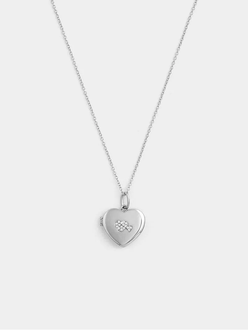 Sterling Silver Cubic Zirconia Women’s Pavé Heart Locket